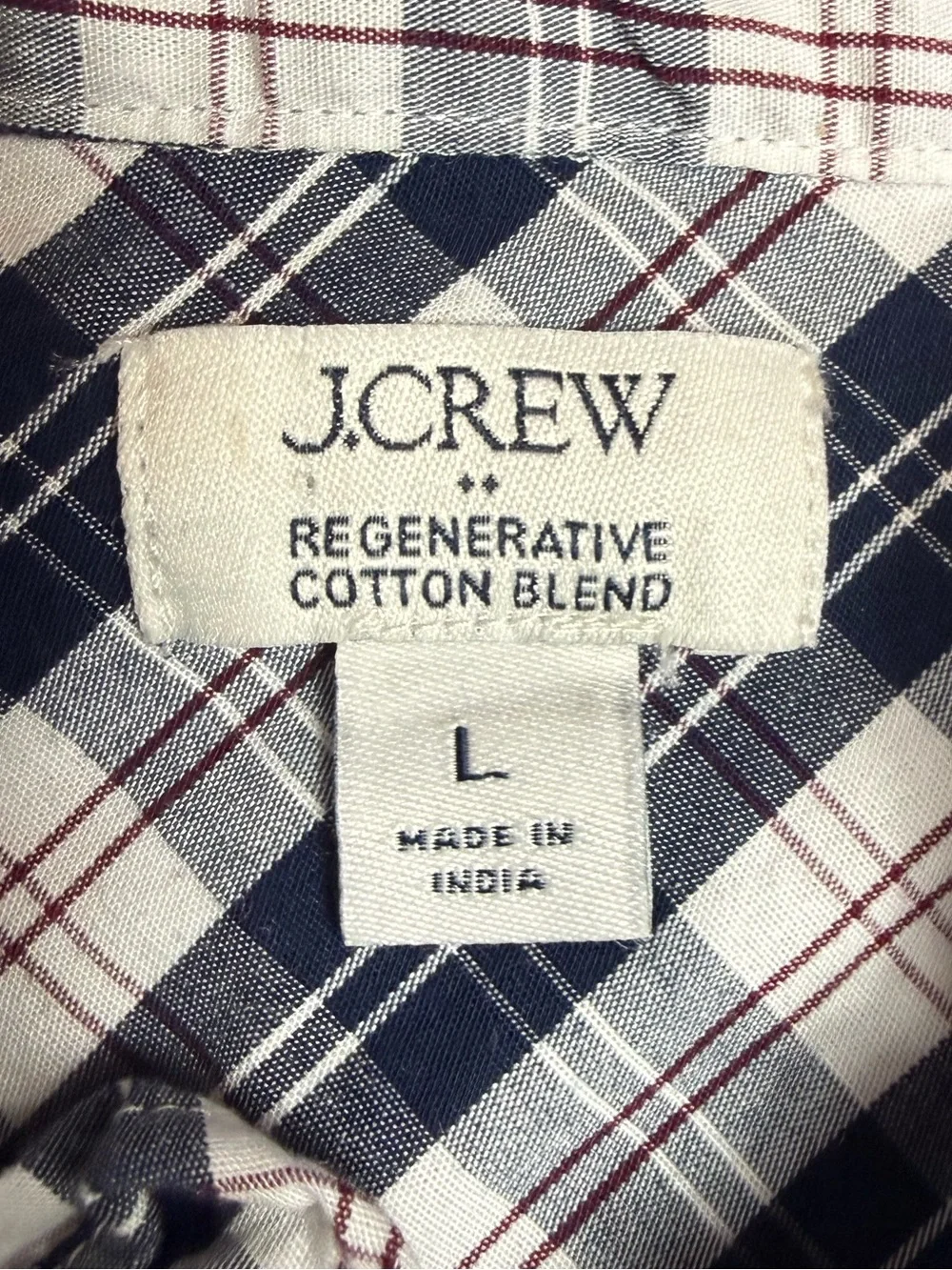 J. Crew Woman Large Blue Plaid Ruffle Mock Neck Button Front Top